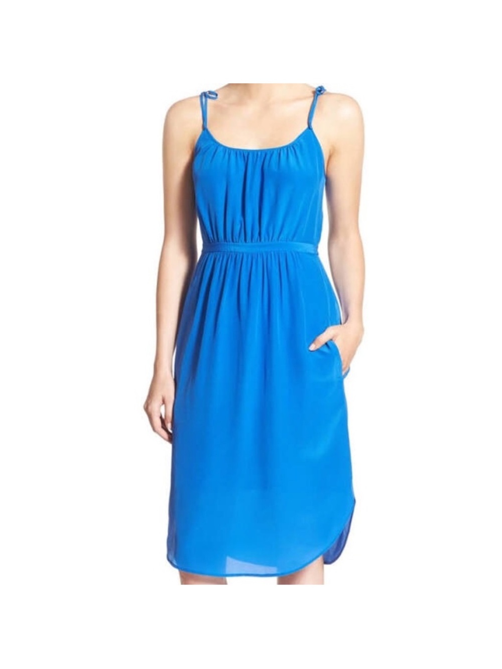 Madewell Blue Tie-Strap 100% Silk Cami Dress Pockets Size 0